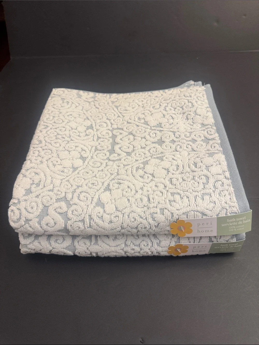 2pc PERI HOME 100% Cotton Bath Towel Set - Bryce Jacquard - Blue Haze